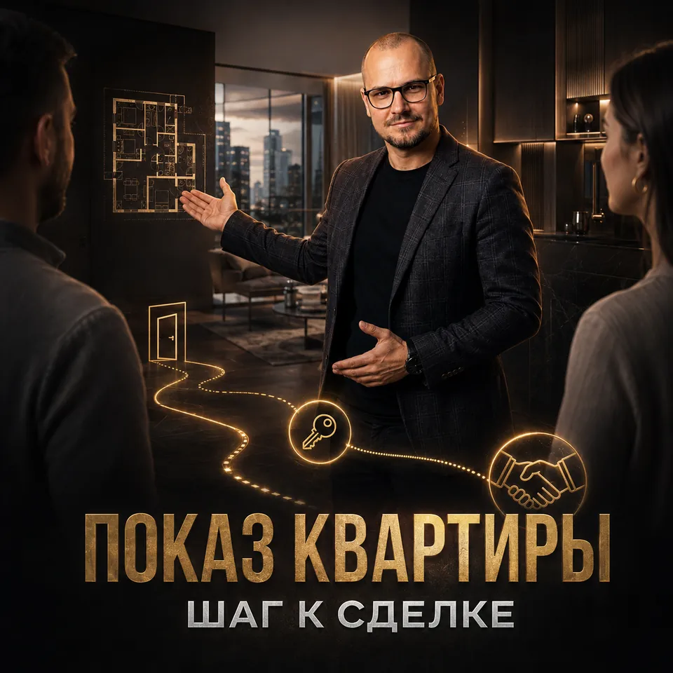 Артём Плужников проводит показ современной квартиры потенциальным покупателям