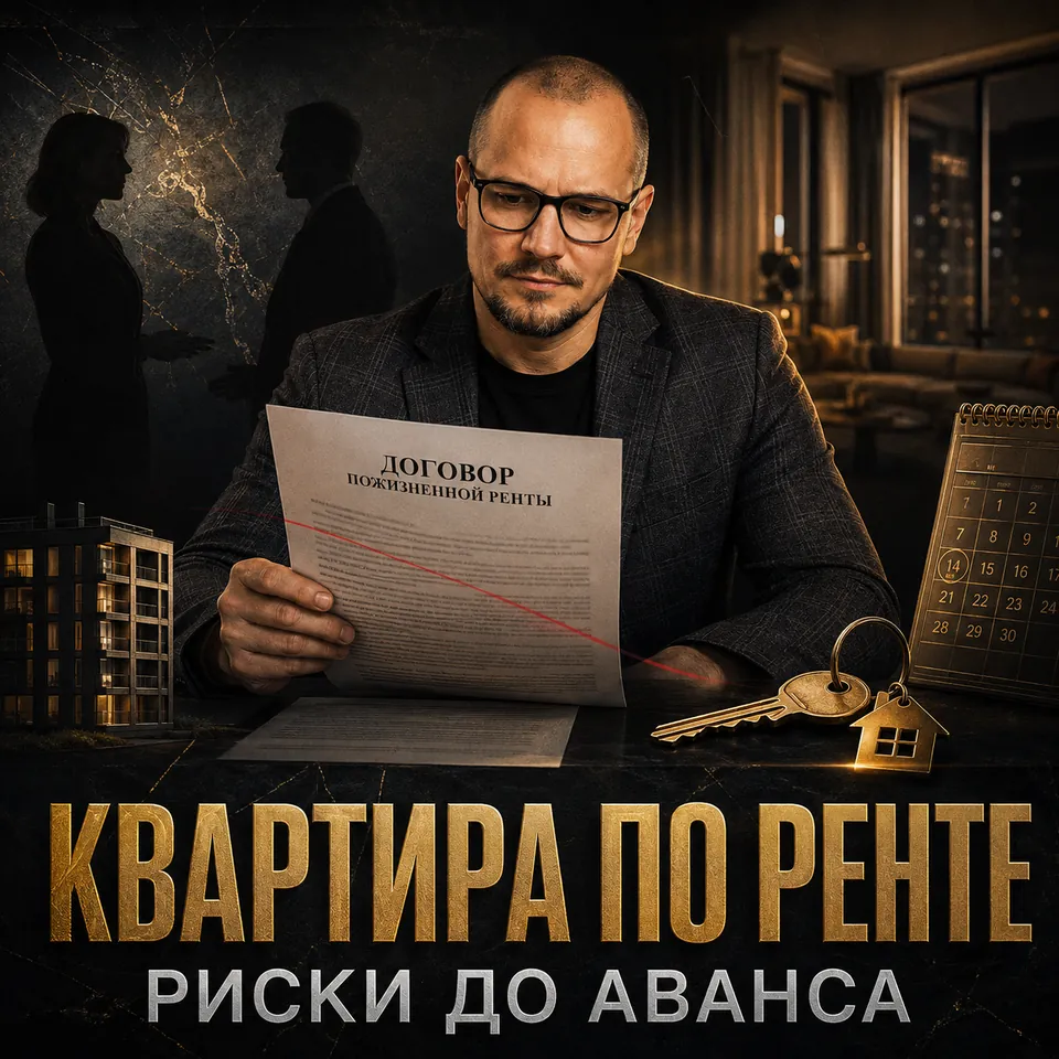 Артём Плужников изучает договор пожизненной ренты перед покупкой квартиры