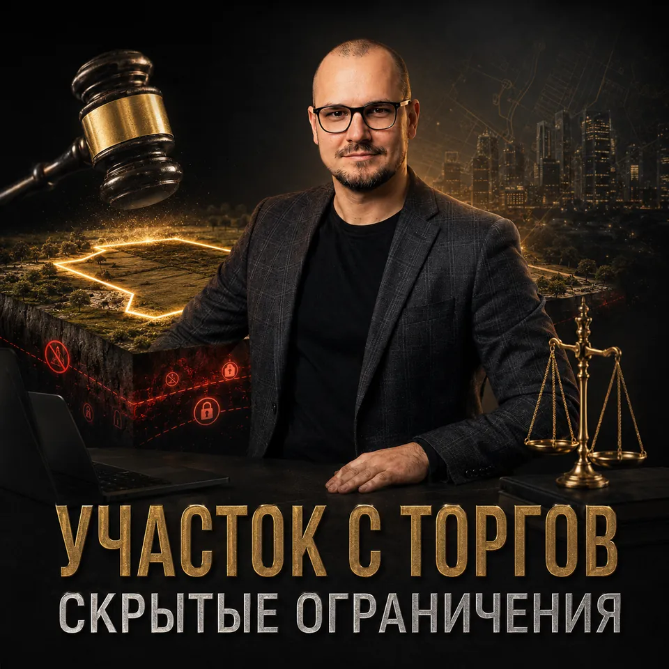 Артём Плужников на фоне участка с торгов и скрытых под землёй ограничений