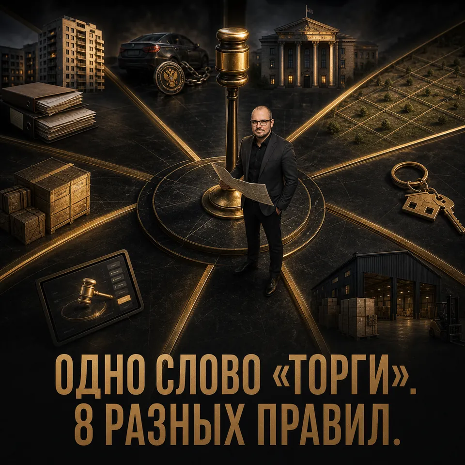 Артем Плужников изучает документы разных видов электронных торгов рядом с аукционным молотком