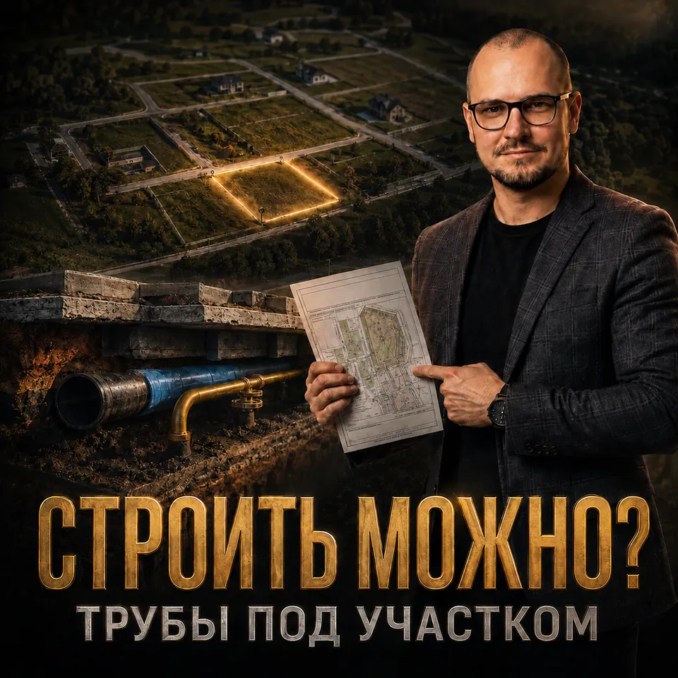 Артём Плужников с ГПЗУ на фоне четырёх участков и скрытых подземных труб