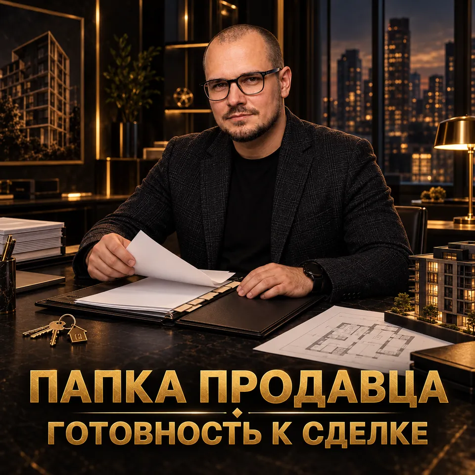 Папка продавца с документами, фотографиями и планом сделки до первого звонка