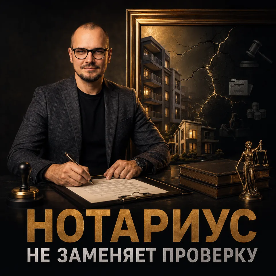 Артём Плужников у нотариального стола на фоне рисков, остающихся за рамками сделки