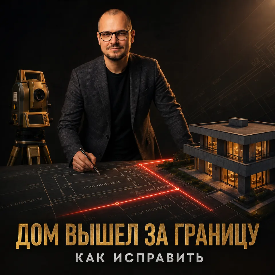 Артём Плужников показывает дом, пересекающий красную кадастровую границу участка